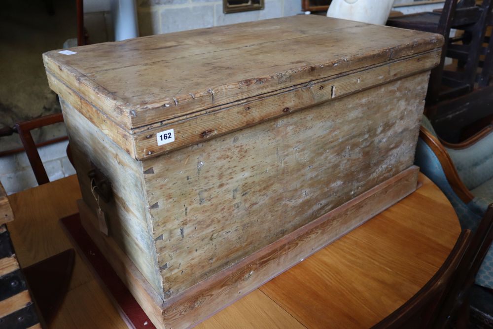 Two Victorian rectangular pine trunks, larger width 94cm, depth 53cm, height 52cm